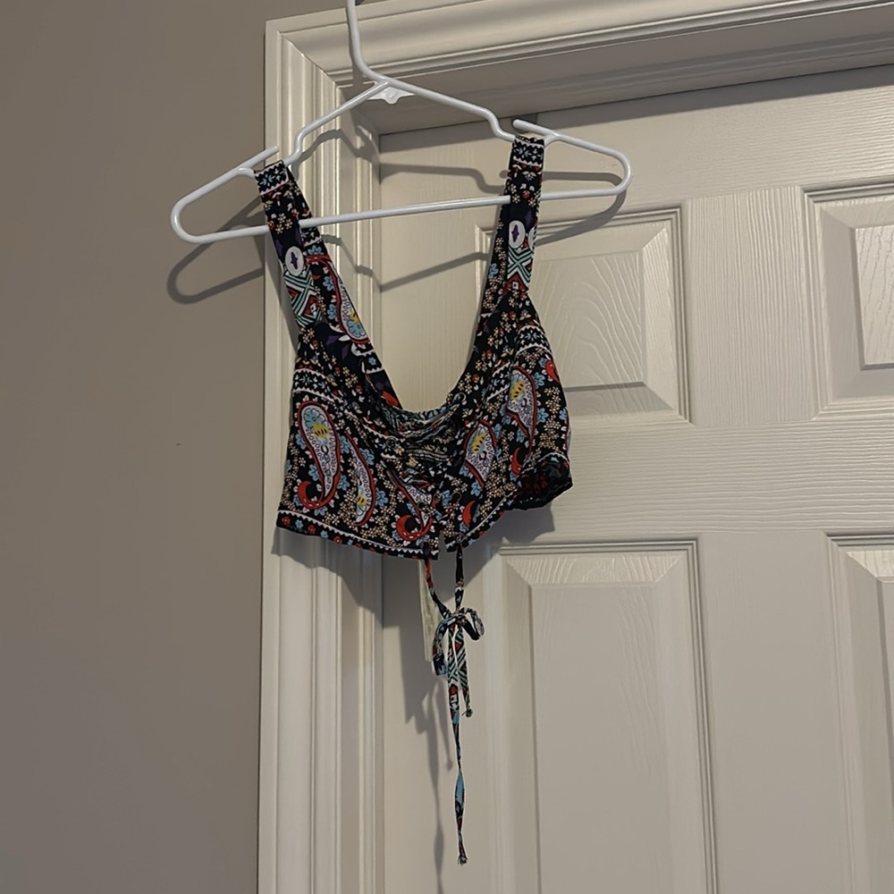 ASOS Bandanna Lace Up Coachella Black Crop Top - Picture 1 of 6